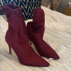 Catherine Malandrino Ruby Red Embellished Pull On Booties.